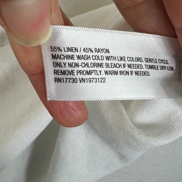 Universal Thread Shirt Women XL White Button Up Collared Short Sleeve Linen - Picture 7 of 8